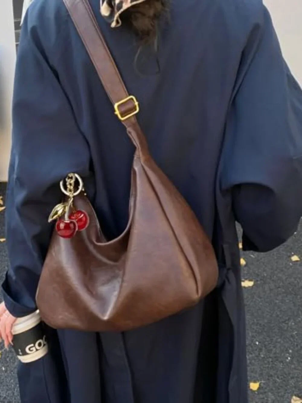 Foldable Slouchy Hobo Bag with Crossbody Strap Faux Leather